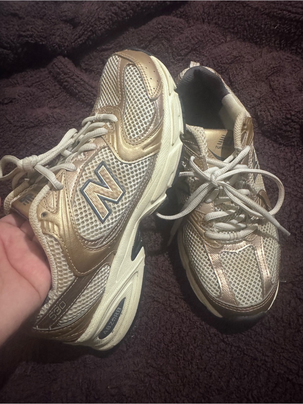 New Balance Gold and Cream Mesh Running Shoes